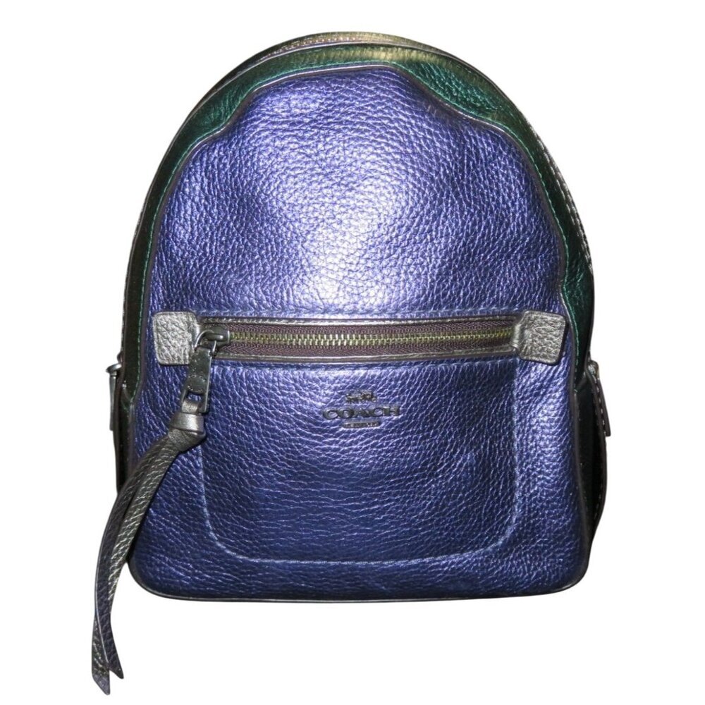 COACH 2018 Andi Metallic Hologram Quad Colorblock Pebbled Leather Backpack 49122